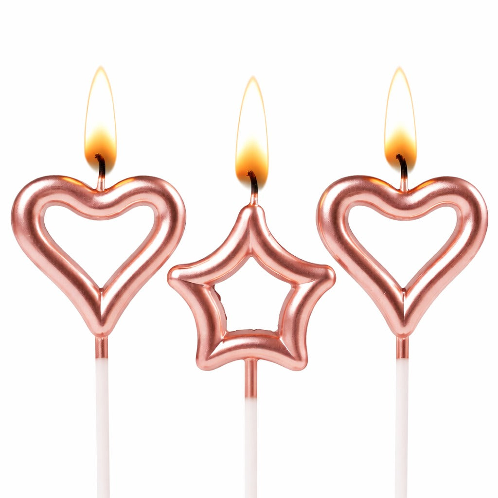 Rose Pink Heart & Star Shaped Stick Candle - 3 PC
