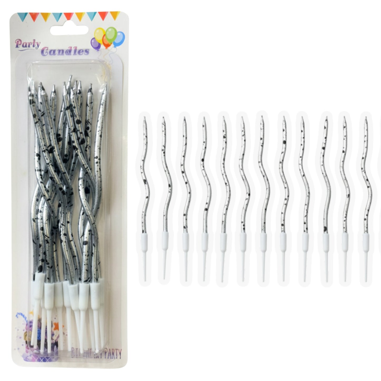 Curly Silver & Black Candle -12PC