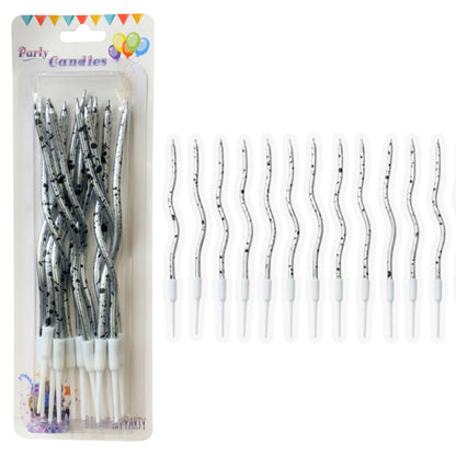Curly Silver & Black Candle -12PC