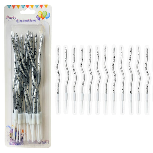Curly Silver & Black Candle -12PC