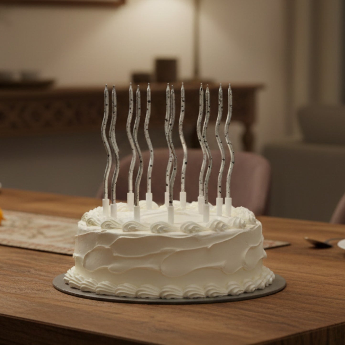 Curly Silver & Black Candle -12PC