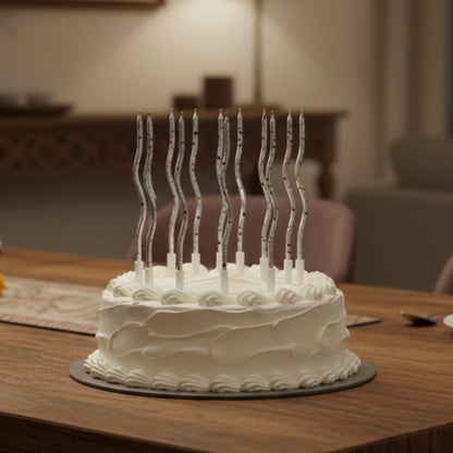 Curly Silver & Black Candle -12PC