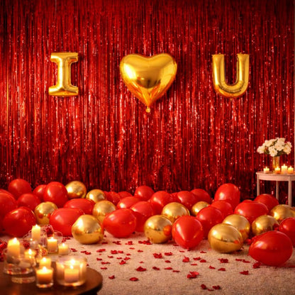 Foil Curtain with I Love U Balloon Set - 35 PCS