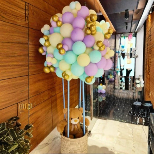 Pastel Parachute Balloon Bouquet w/ Teddy Bear - Without Helium