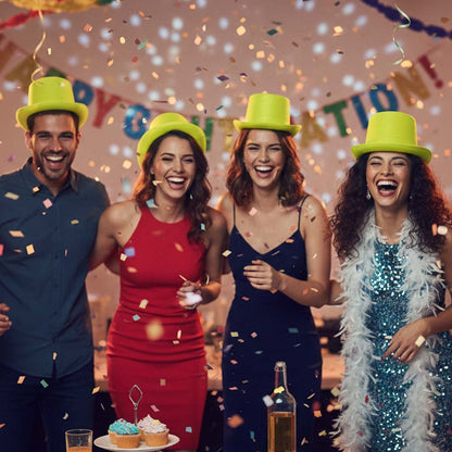 Neon Yellow Glitter Hat for Adults