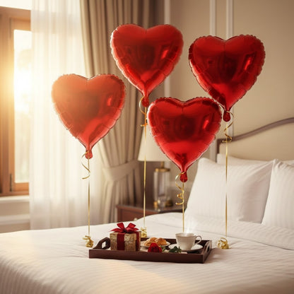Red Heart Shape Foil Balloon Combo Pack - Helium Quality -18 inches -  4PC