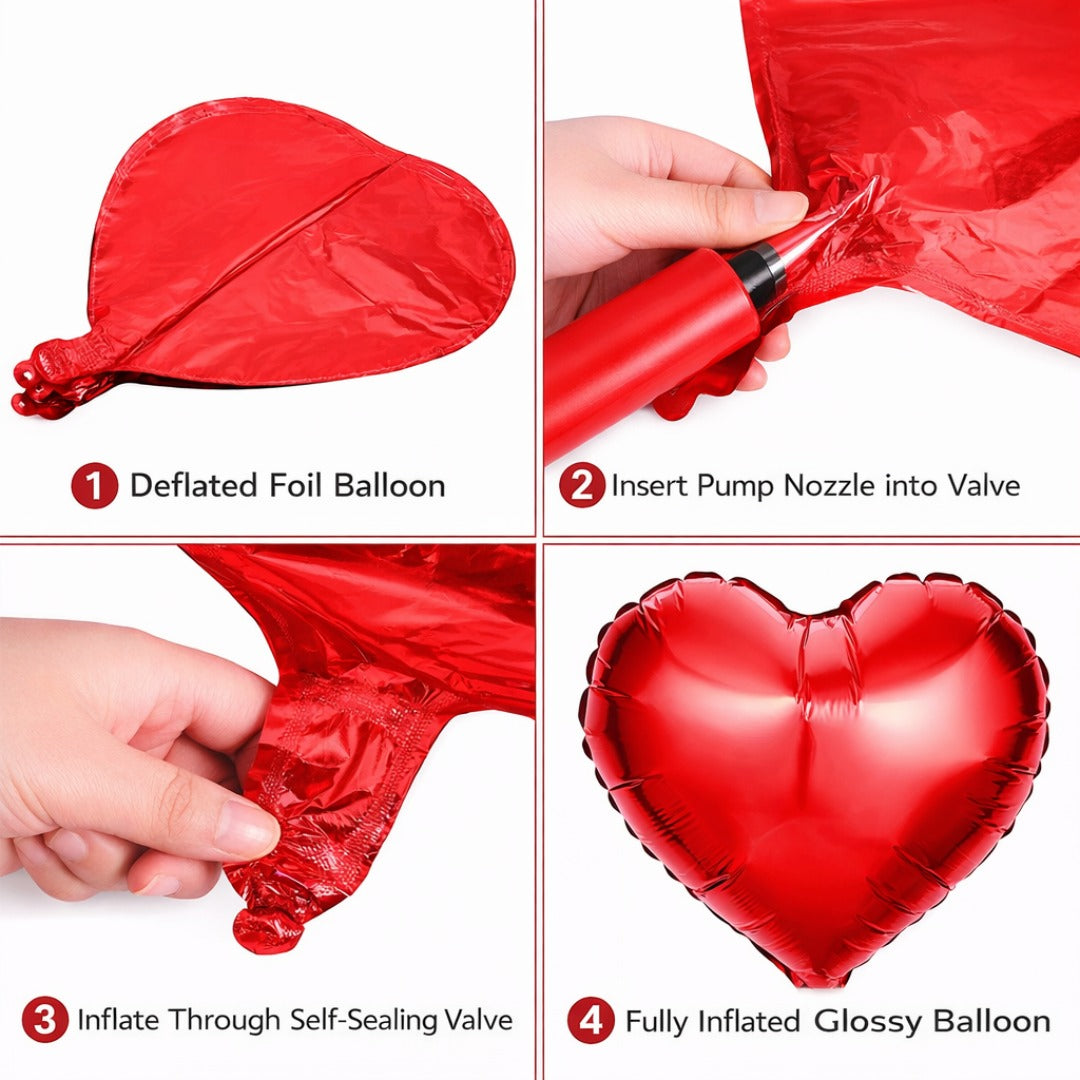 Red Heart Shape Foil Balloon Combo Pack - Helium Quality -18 inches -  4PC