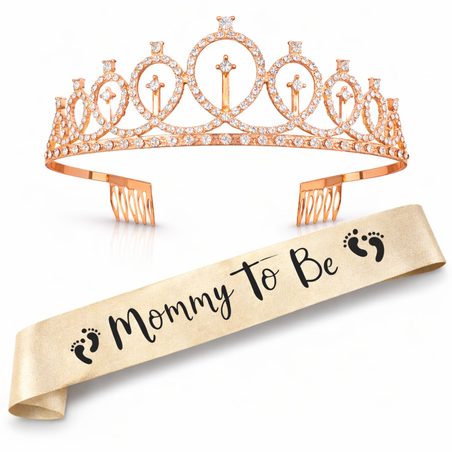 Rose Gold Tiara wth Mom To Be Sash Combo - 2PC