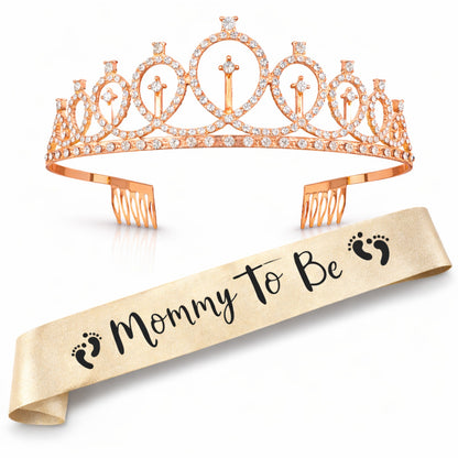 Rose Gold Tiara wth Mom To Be Sash Combo - 2PC
