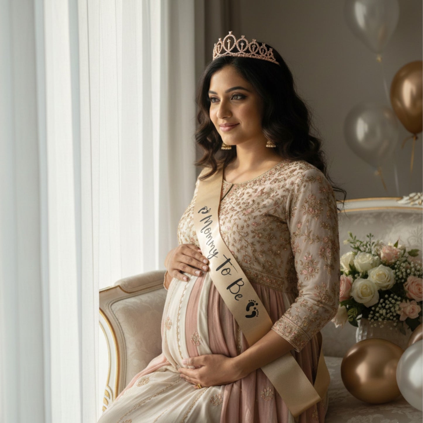 Rose Gold Tiara wth Mom To Be Sash Combo - 2PC