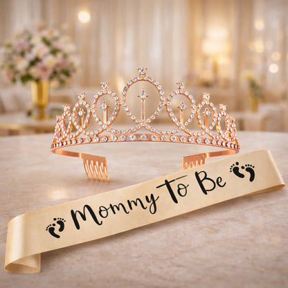Rose Gold Tiara wth Mom To Be Sash Combo - 2PC