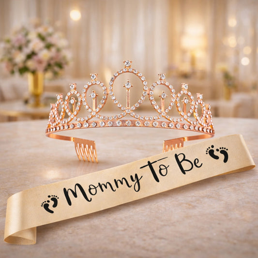 Rose Gold Tiara wth Mom To Be Sash Combo - 2PC