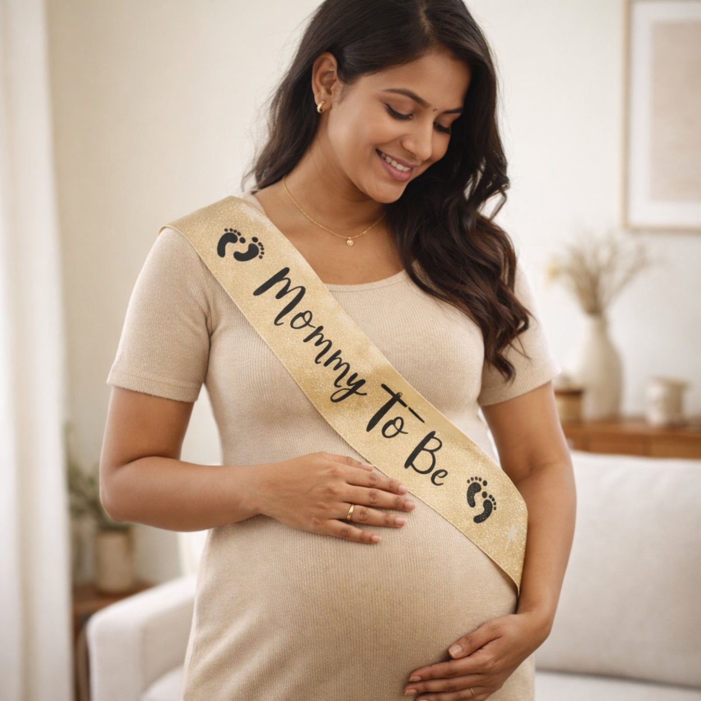 Mommy To Be Peach Sash w/Gold Foil Printing 84 inc