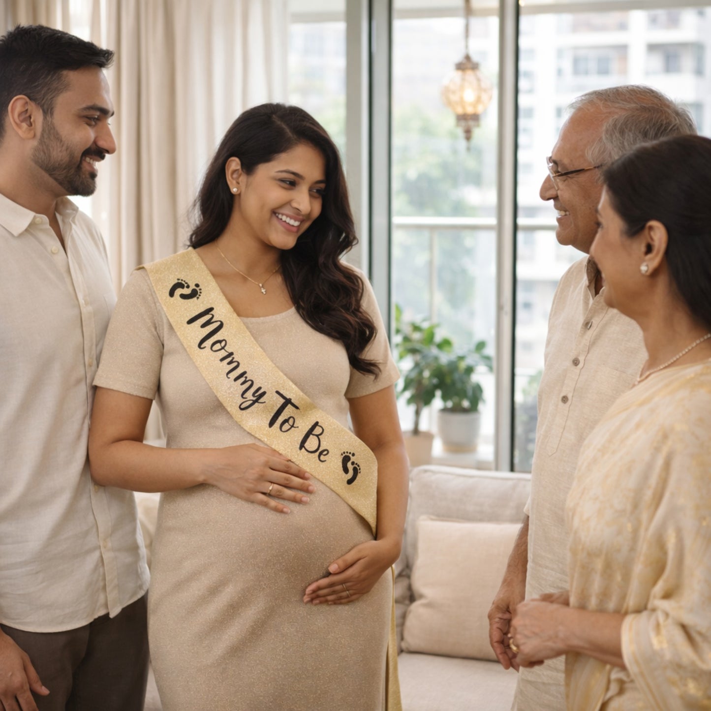 Mommy To Be Peach Sash w/Gold Foil Printing 84 inc
