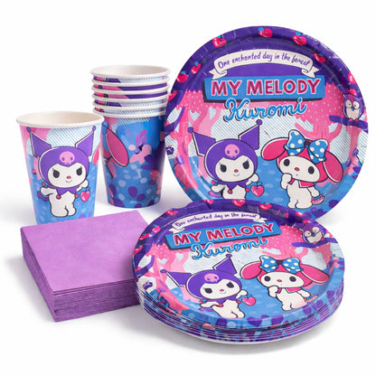 Kuromi Theme Party Tableware set of 40- Plates, Cups and Napkins