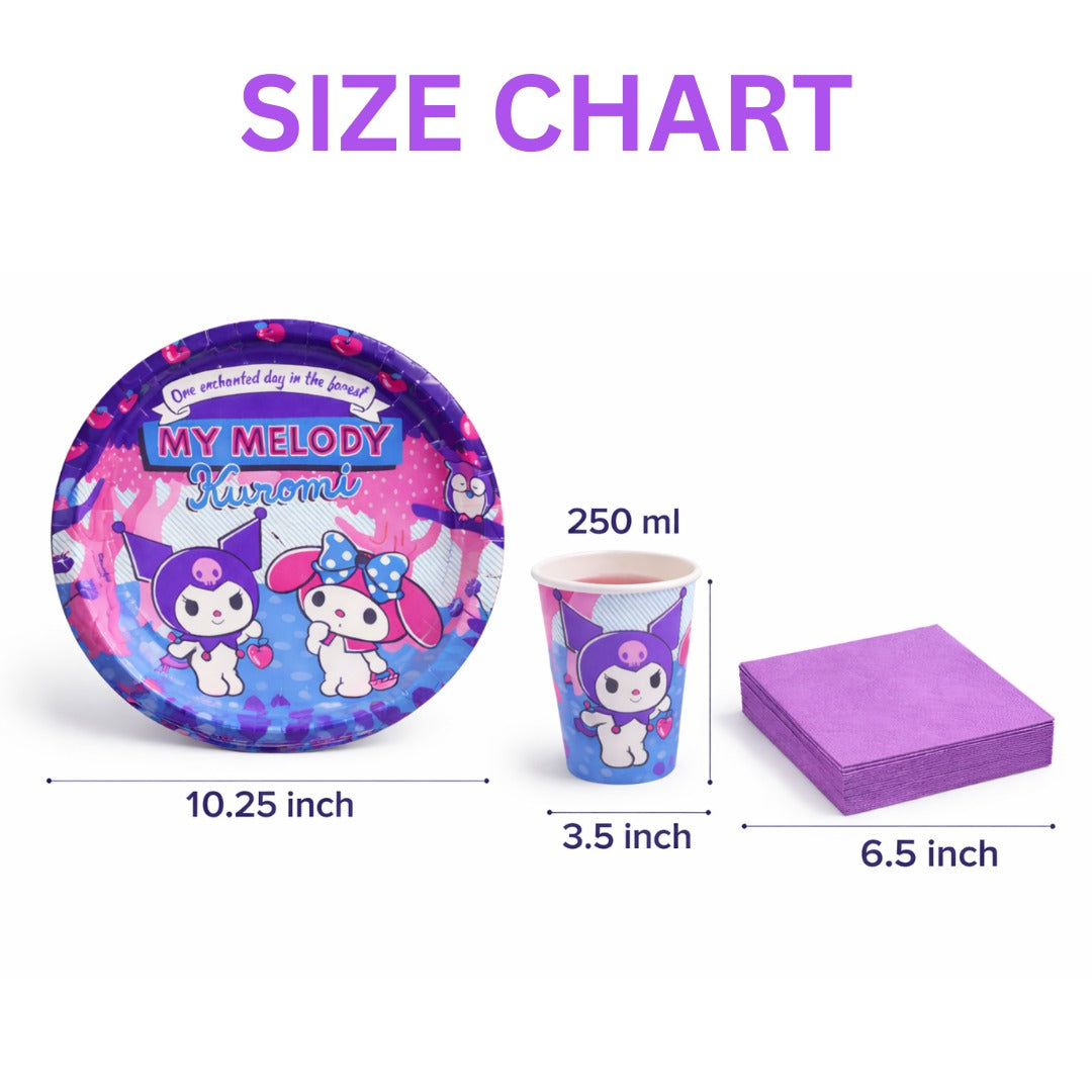 Kuromi Theme Party Tableware set of 40- Plates, Cups and Napkins