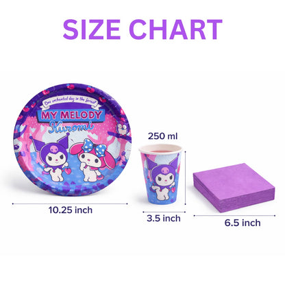 Kuromi Theme Party Tableware set of 40- Plates, Cups and Napkins