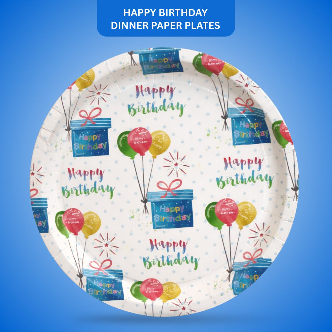 Happy Birthday Gift Boxes and Balloons Plates 10.25 inches - 8PC
