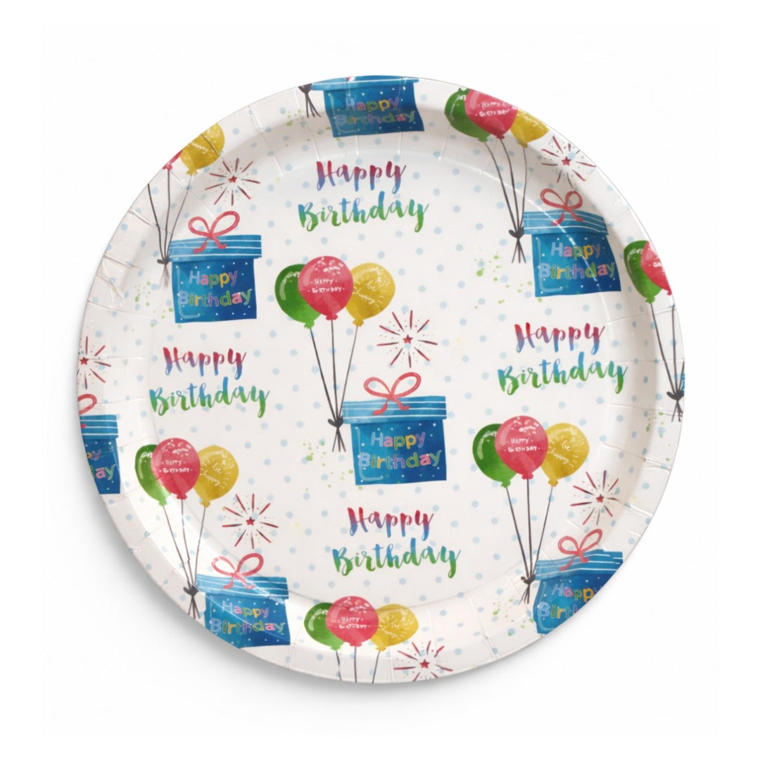 Happy Birthday Gift Boxes and Balloons Plates 10.25 inches - 8PC