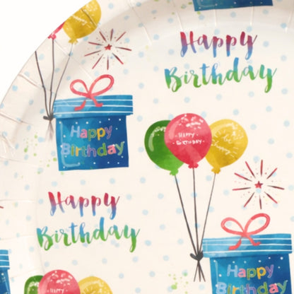 Happy Birthday Gift Boxes and Balloons Plates 10.25 inches - 8PC