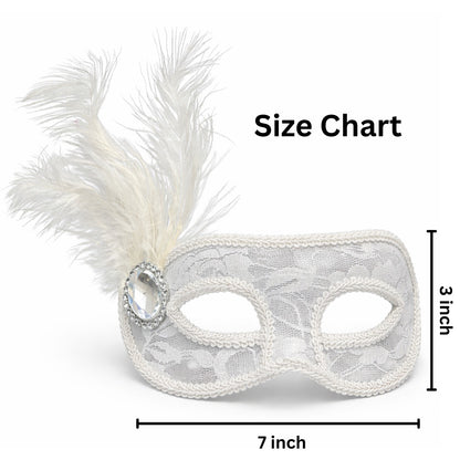 Fancy White Net Masquerade Mask wih Feathers - 1PC