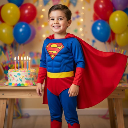 Deluxe Superman Muscular Costume w/Cape and Mask for Kids, Size - S
