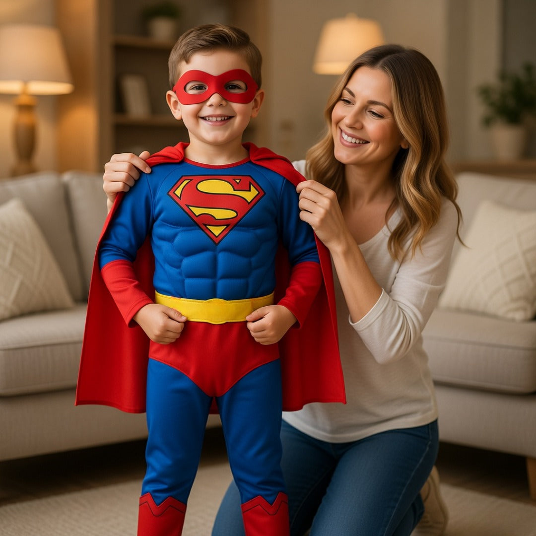 Deluxe Superman Muscular Costume w/Cape and Mask for Kids, Size - S