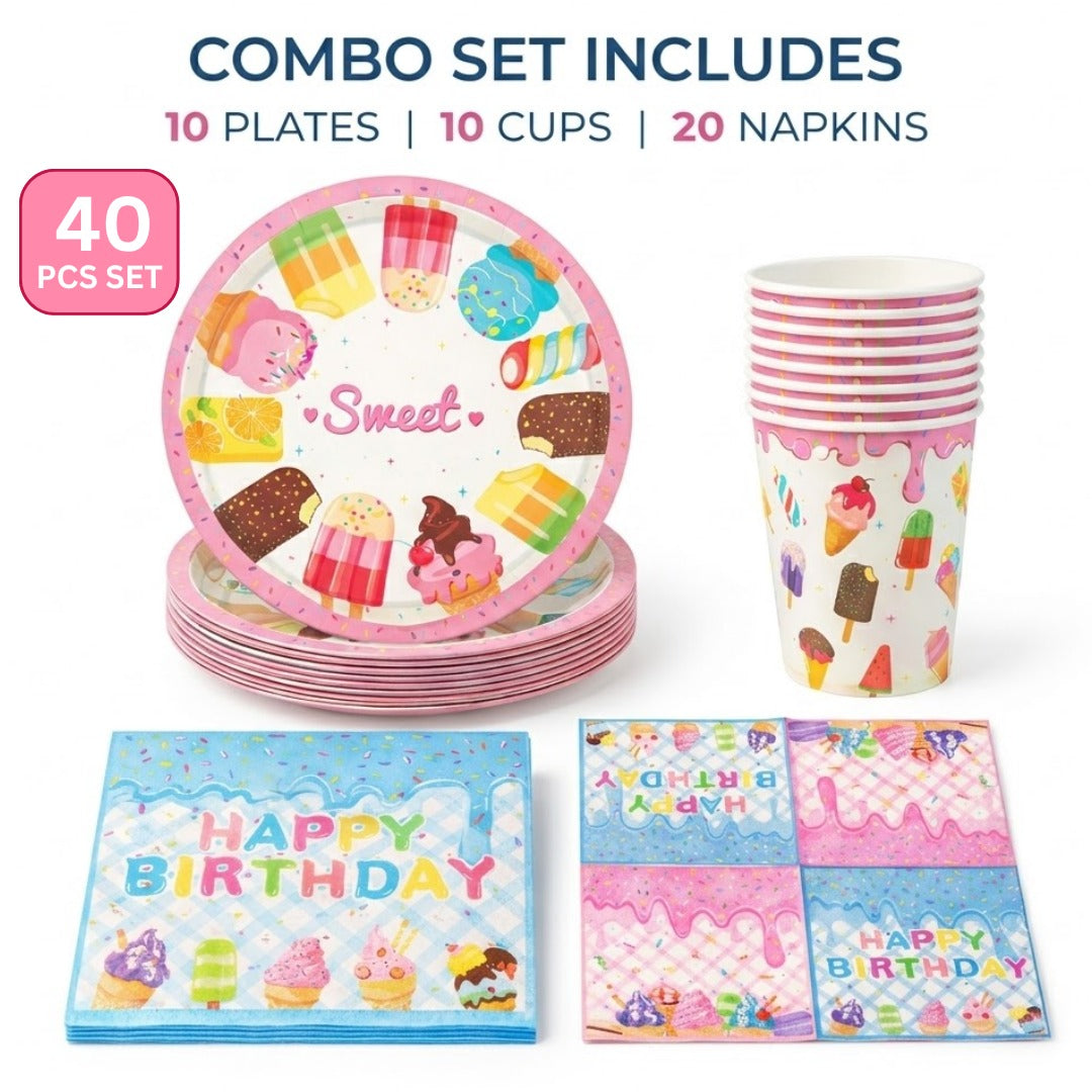 Sweet Candy Theme Tableware Set - Pack of 40