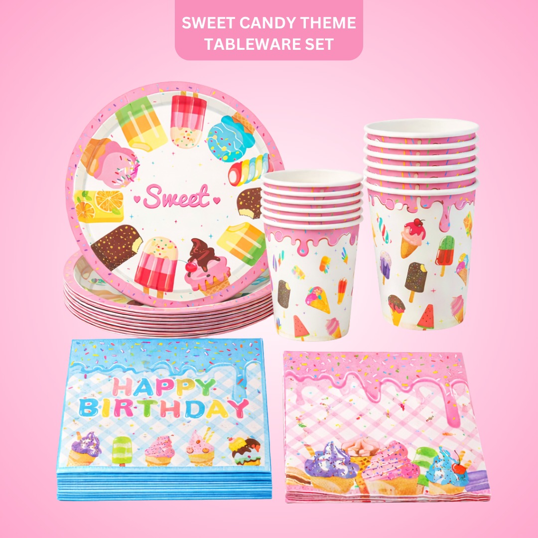 Sweet Candy Theme Tableware Set - Pack of 40