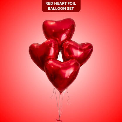 Red Heart Helium Filled Balloon Bouquet – Romantic Party Decoration Set - 4PC