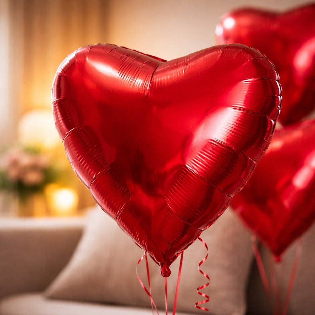 Red Heart Helium Filled Balloon Bouquet – Romantic Party Decoration Set - 4PC