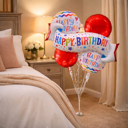 Happy Birthday Wishes Flag Banner Helium Filled Balloon Bouquet Set of 5