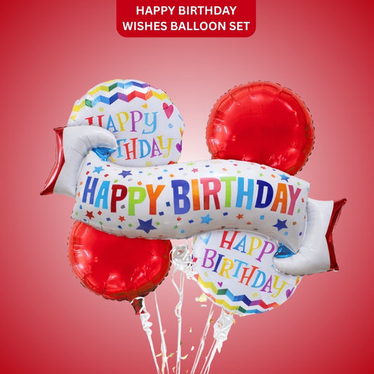 Happy Birthday Wishes Flag Banner Helium Foil Balloon Set of 5