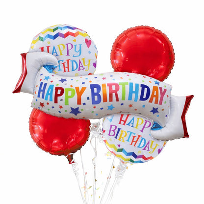 Happy Birthday Wishes Flag Banner Helium Filled Balloon Bouquet Set of 5