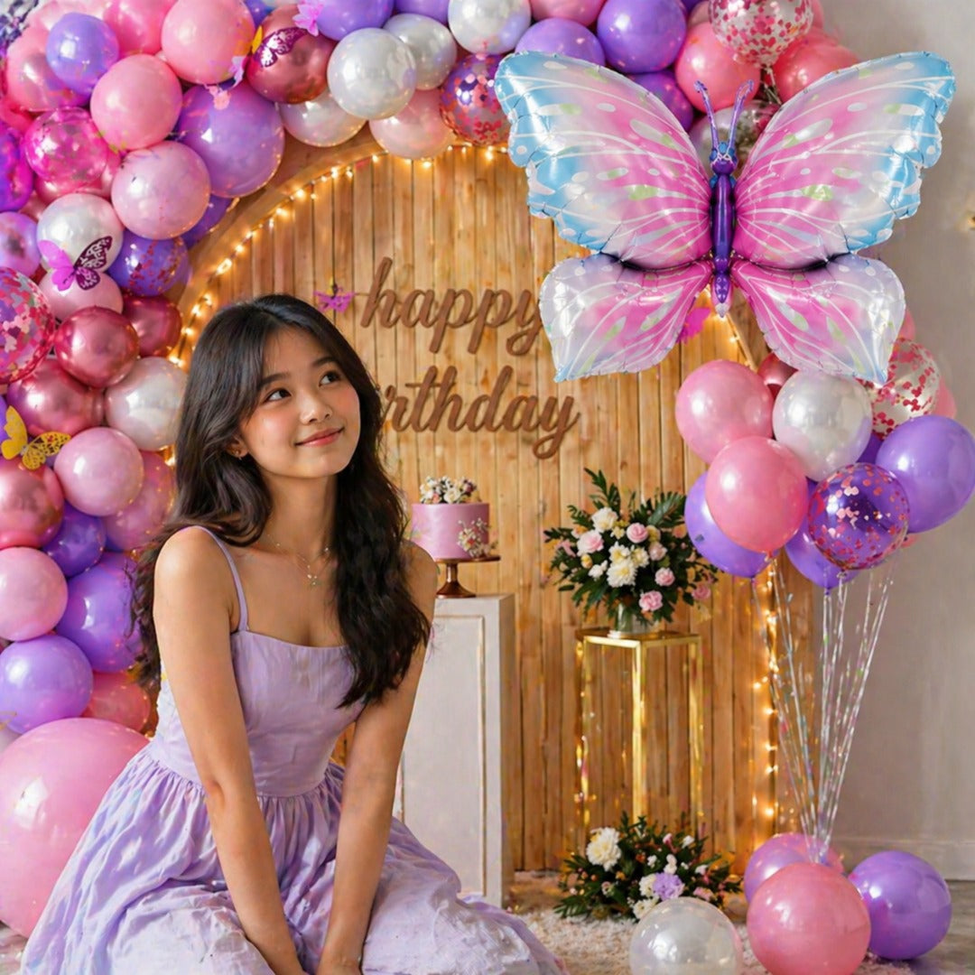 Butterfly Balloon Decoration Set Pink & Purple – 100 PCS | Butterfly Theme Balloon Arch Kit for Girls Birthday