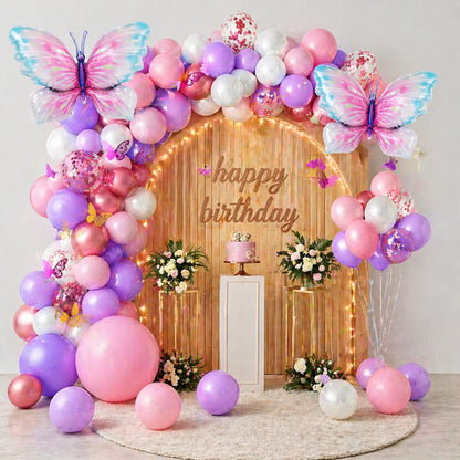 Butterfly Balloon Decoration Set Pink & Purple – 100 PCS | Butterfly Theme Balloon Arch Kit for Girls Birthday
