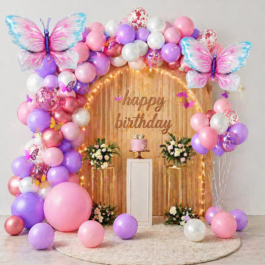 Butterfly Balloon Decoration Set Pink & Purple – 100 PCS | Butterfly Theme Balloon Arch Kit for Girls Birthday