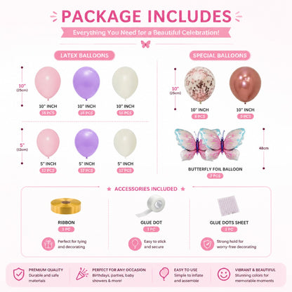Butterfly Balloon Decoration Set Pink & Purple – 100 PCS | Butterfly Theme Balloon Arch Kit for Girls Birthday