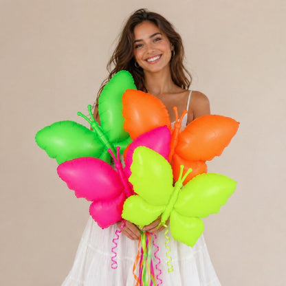 Neon/UV Florescent Butterfly Shaped Foil Balloons - Air Filled - 18 inches - Set of 4