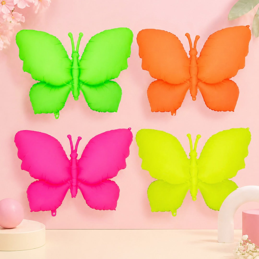Neon/UV Florescent Butterfly Shaped Foil Balloons - Air Filled - 18 inches - Set of 4