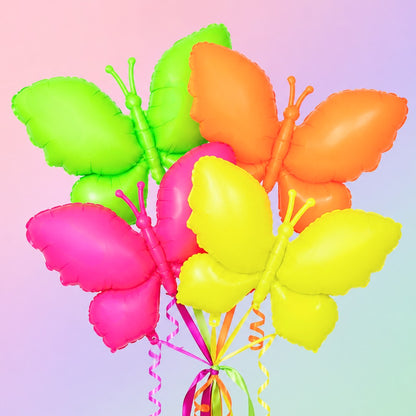 Neon/UV Florescent Butterfly Shaped Foil Balloons - Air Filled - 18 inches - Set of 4