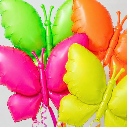 Neon/UV Florescent Butterfly Shaped Foil Balloons - Air Filled - 18 inches - Set of 4