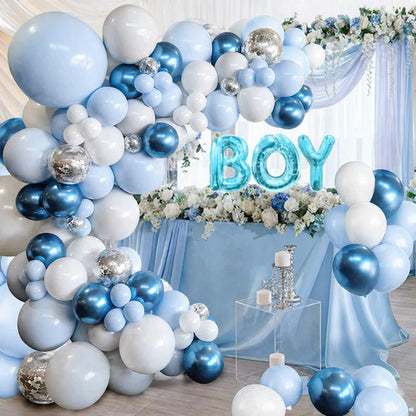 It’s a Boy Balloon Decoration Set – 100 PCS | Blue & White Baby Shower Balloon Arch Kit for Welcome Baby Boy