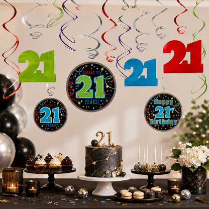 21st Birthday Hanging Swirl Decorations - 12Pc
