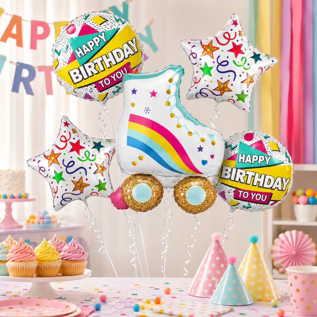 Roller Skate Happy Birthday Foil Balloon Bouquet Set