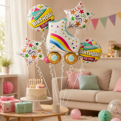 Roller Skate Happy Birthday Foil Balloon Bouquet Set