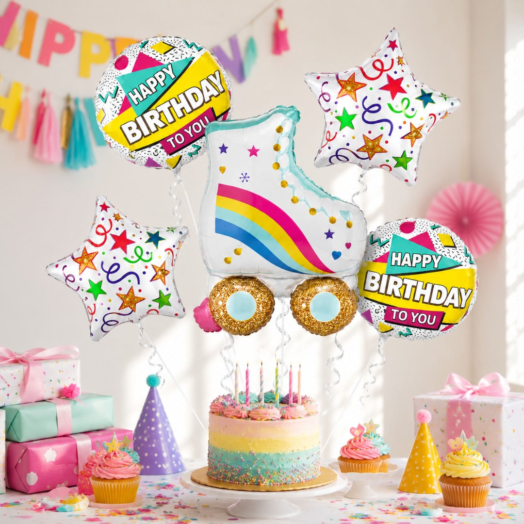 Roller Skate Happy Birthday Foil Balloon Bouquet Set