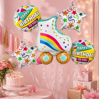 Roller Skate Happy Birthday Foil Balloon Bouquet Set