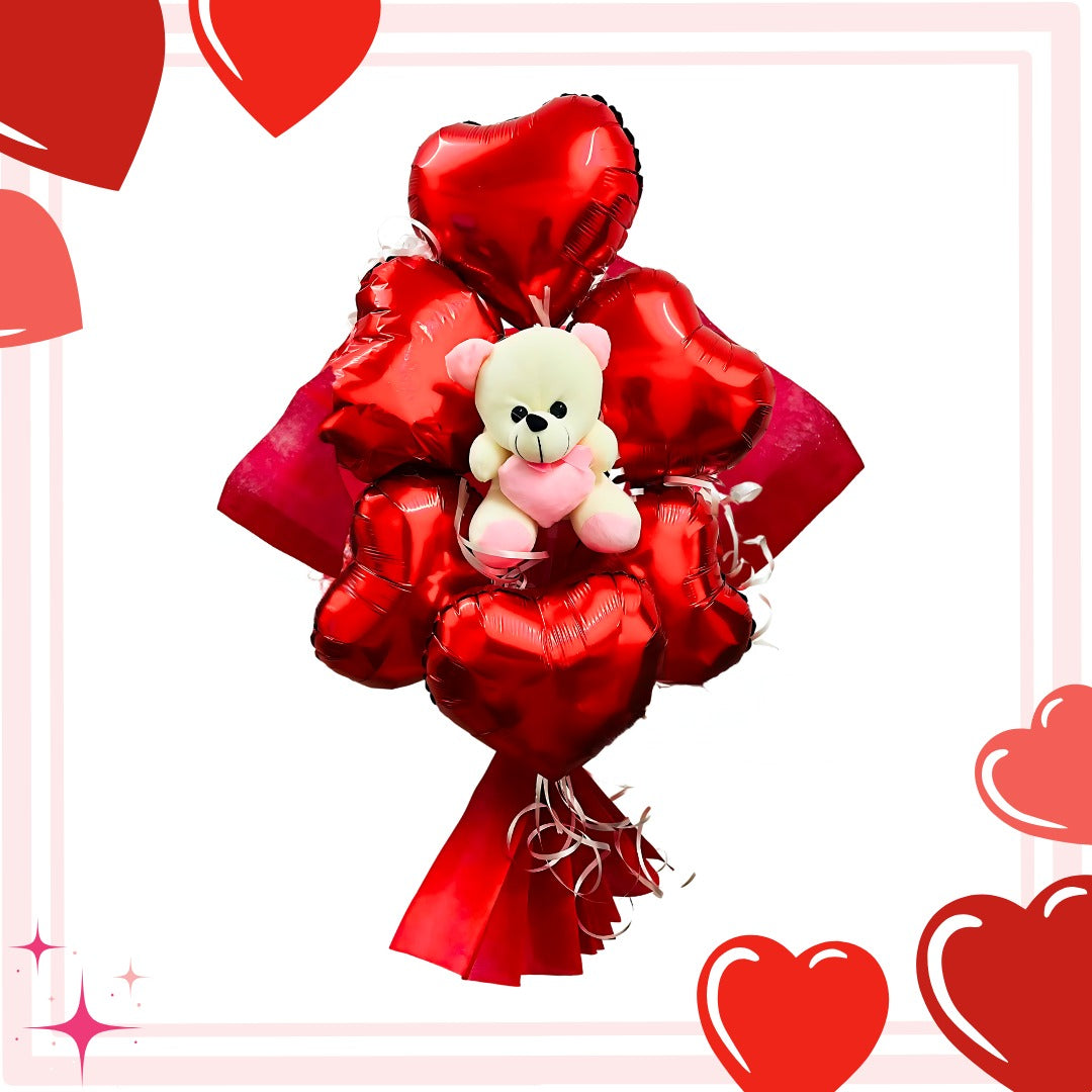 Valentines Red Heart with Teddy - Set of 6