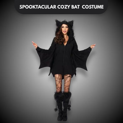 Spooktacular Cozy Bat Adult Jumpsuit Costume for Woman with Hood